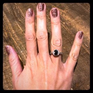 Sapphire and diamond halo ring in 14k white gold